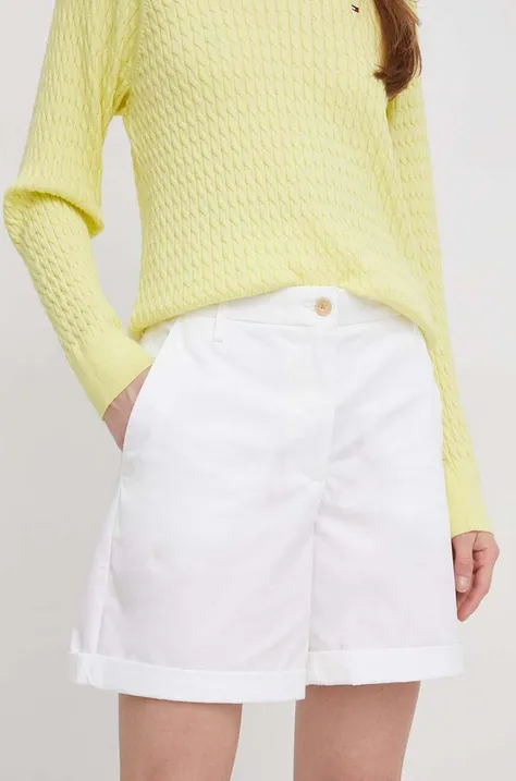 Kratke hlače Tommy Hilfiger za žene, boja: bijela, bez uzorka, visoki struk