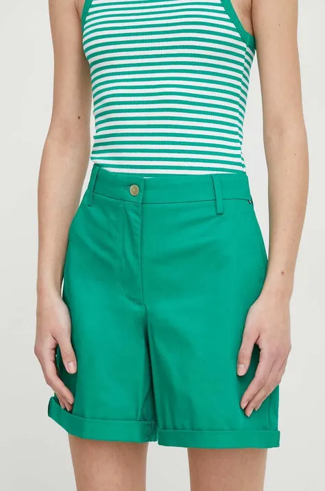 Šortky Tommy Hilfiger dámske, zelená farba, jednofarebné, vysoký pás, WW0WW41769