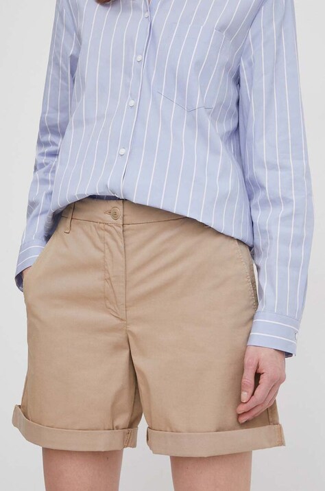 Kraťasy Tommy Hilfiger dámské, béžová barva, hladké, high waist, WW0WW42457