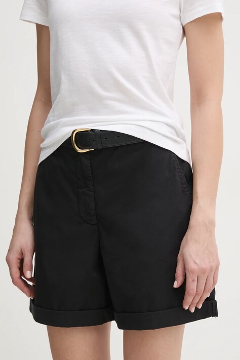 Tommy Hilfiger pantaloni scurti femei, culoarea negru, neted, high waist, WW0WW42457