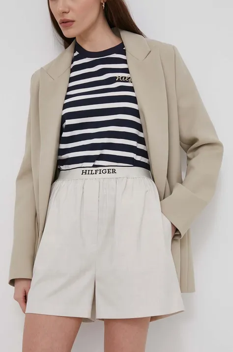 Kratke hlače Tommy Hilfiger za žene, boja: bež, bez uzorka, visoki struk
