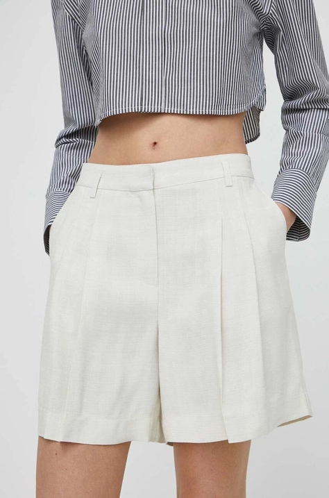 Herskind pantaloni scurti Lena femei, culoarea bej, neted, high waist, 5105110