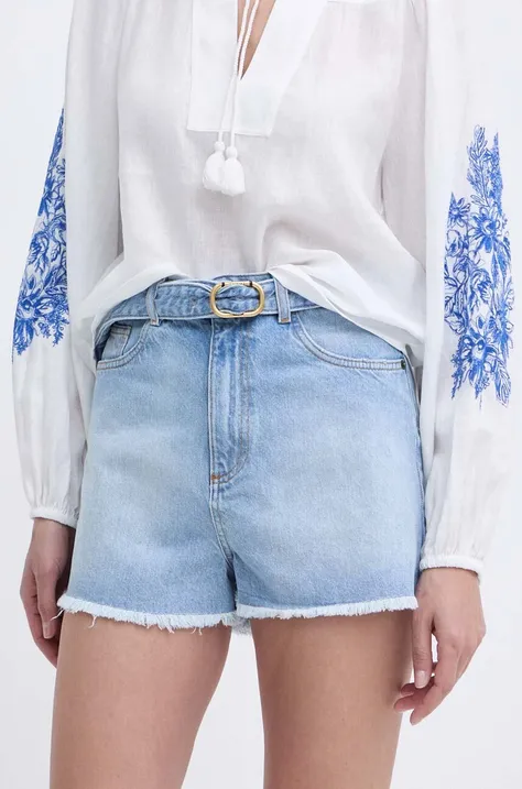 Дънков къс панталон Twinset в синьо с изчистен дизайн с висока талия
