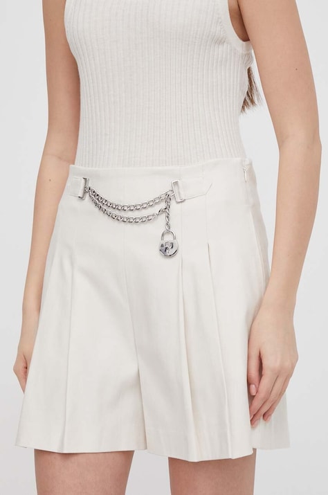 Lauren Ralph pantaloni scurți femei, culoarea bej, uni, high waist 200932961