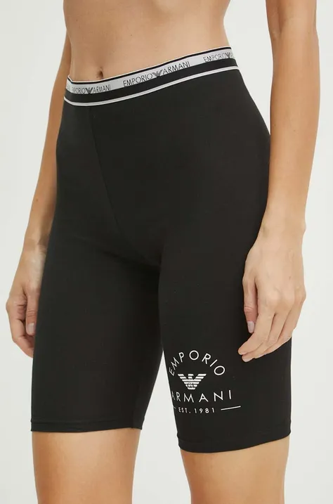 Kraťasy Emporio Armani Underwear dámské, černá barva, hladké, high waist, 164432 4R227