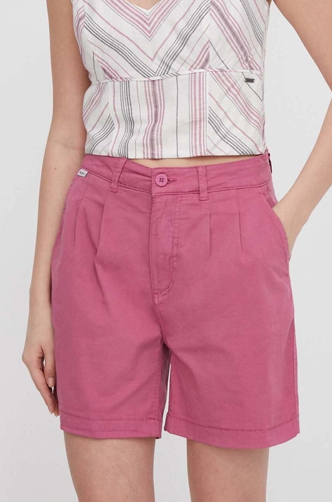 Pepe Jeans szorty damskie kolor różowy gładkie high waist