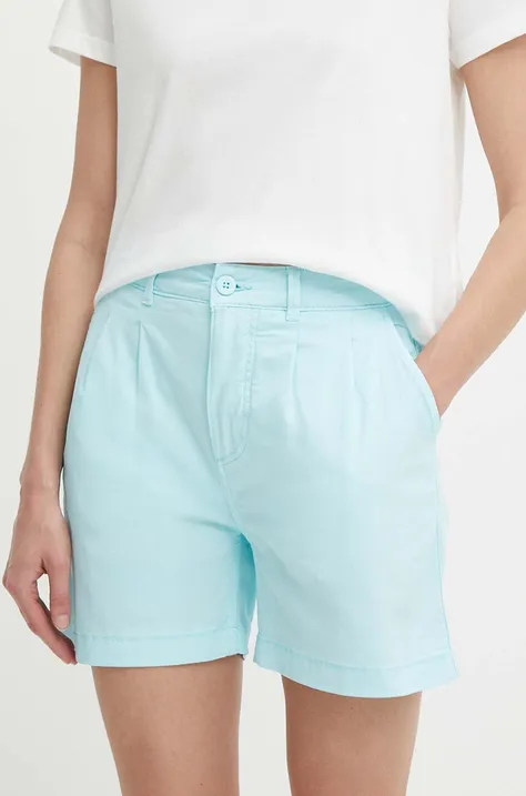 Kraťasy Pepe Jeans dámské, tyrkysová barva, hladké, high waist