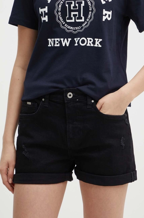 Pepe Jeans szorty jeansowe STRAIGHT SHORT HW damskie kolor czarny gładkie high waist PL801108XG8