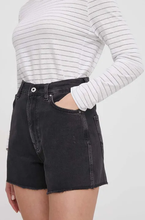 Pepe Jeans szorty jeansowe damskie kolor czarny gładkie high waist