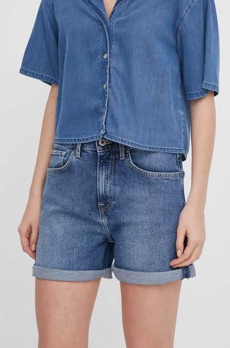 Traper kratke hlače Pepe Jeans SKINNY SHORT HW za žene, bez uzorka, visoki struk, PL801121HU5