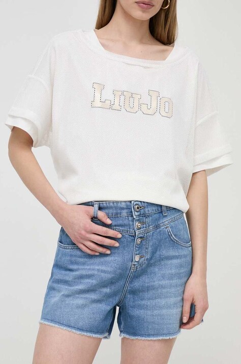 Liu Jo pantaloni scurti jeans femei, neted, high waist