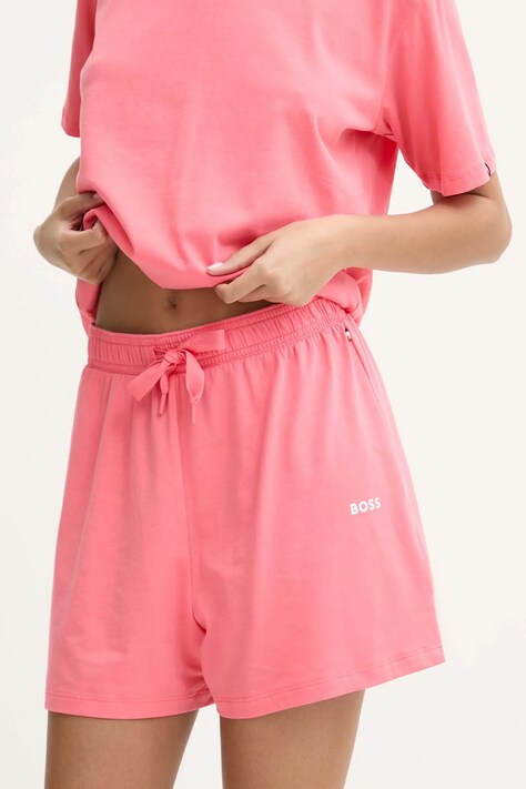 BOSS pantaloni scurți de lounge culoarea roz, neted, high waist