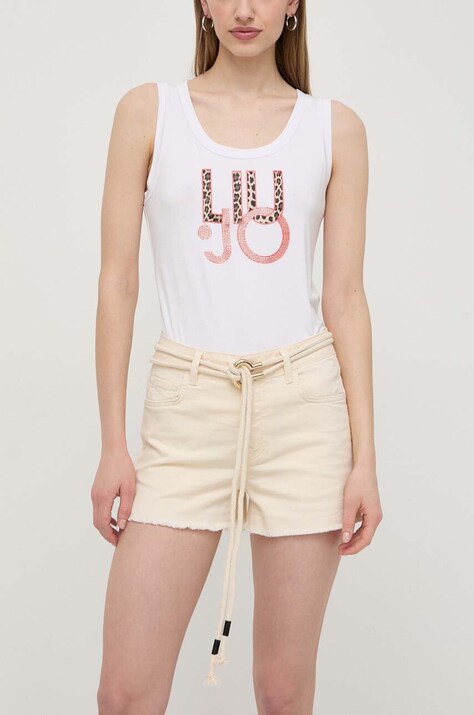 Liu Jo pantaloni scurti femei, culoarea bej, neted, high waist