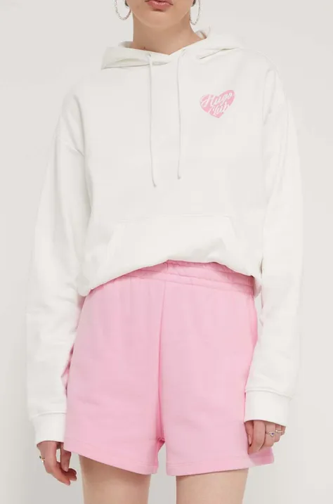 Pamučne kratke hlače HUGO boja: ružičasta, bez uzorka, visoki struk, 50516269