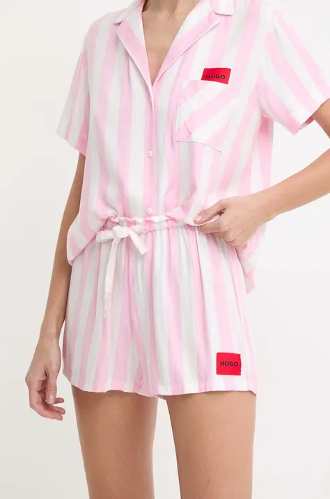 Homewear kratke hlače HUGO boja: ružičasta, s uzorkom, srednje visoki struk, 50514875