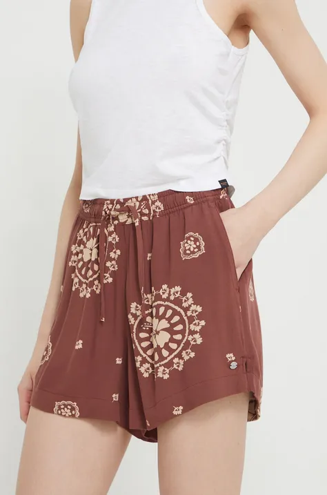 Kratke hlače Roxy Lekeitio za žene, boja: smeđa, s uzorkom, visoki struk