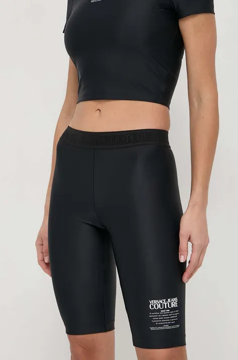 Kraťasy Versace Jeans Couture dámské, černá barva, s potiskem, high waist, 76HAC1A6 J0128