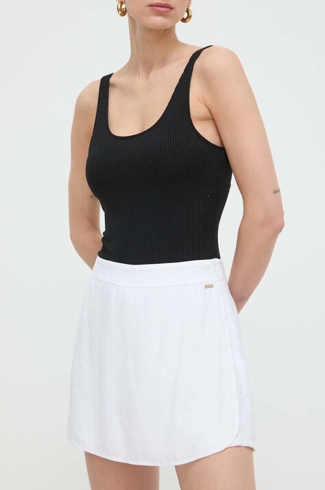 Armani Exchange fustă-pantalon culoarea alb, uni, high waist