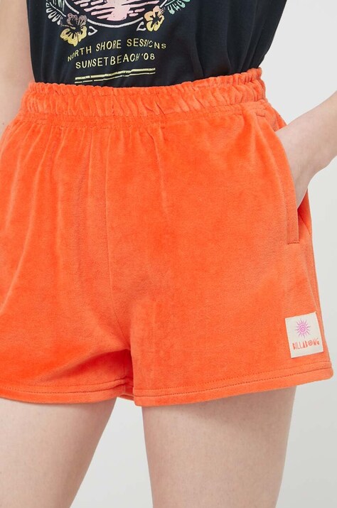 Billabong pantaloni scurti femei, culoarea portocaliu, cu imprimeu, high waist, EBJNS00108