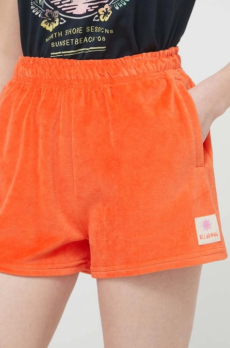 Billabong szorty damskie kolor pomarańczowy z aplikacją high waist EBJNS00108