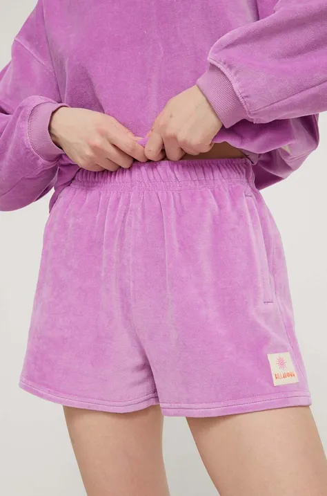 Kraťasy Billabong dámské, fialová barva, s aplikací, high waist, EBJNS00108