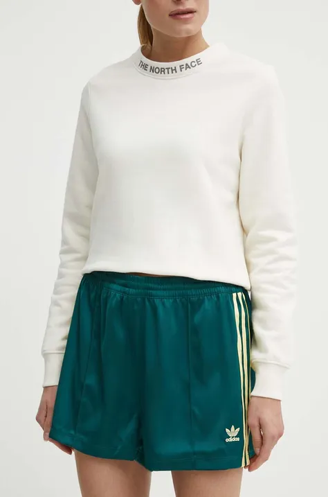 adidas Originals pantaloni scurti femei, culoarea verde, cu imprimeu, high waist, IR6095