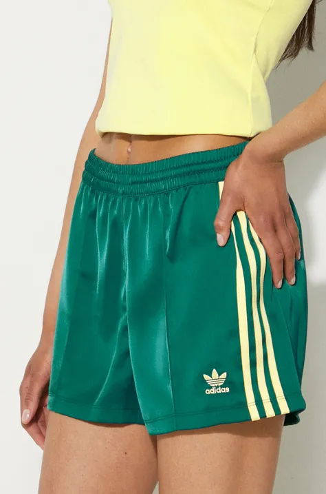 Šortky adidas Originals dámske, zelená farba, s nášivkou, vysoký pás, IR6095