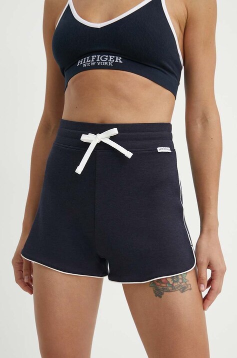 Tommy Hilfiger szorty lounge kolor granatowy gładkie high waist UW0UW05235