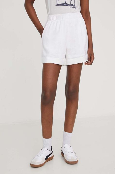 Abercrombie & Fitch pantaloni scurti din in culoarea bej, neted, high waist