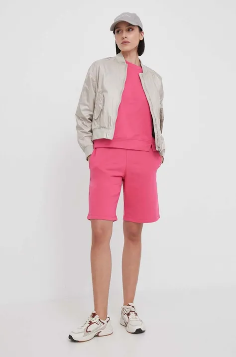 United Colors of Benetton rövidnadrág női, rózsaszín, sima, magas derekú