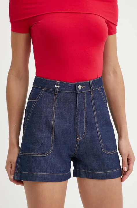 United Colors of Benetton szorty jeansowe damskie kolor granatowy gładkie high waist