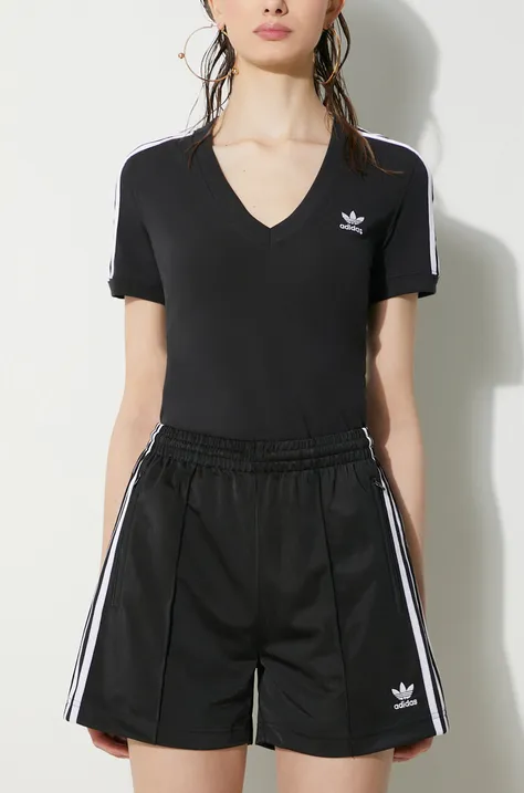 adidas Originals pantaloni scurți femei, culoarea negru, cu imprimeu, high waist  IU2425