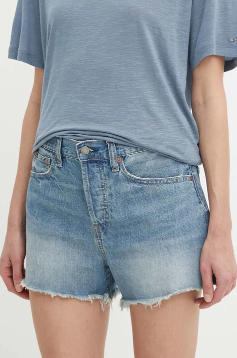 Polo Ralph Lauren pantaloni scurți jeans femei, uni, high waist, 211934934