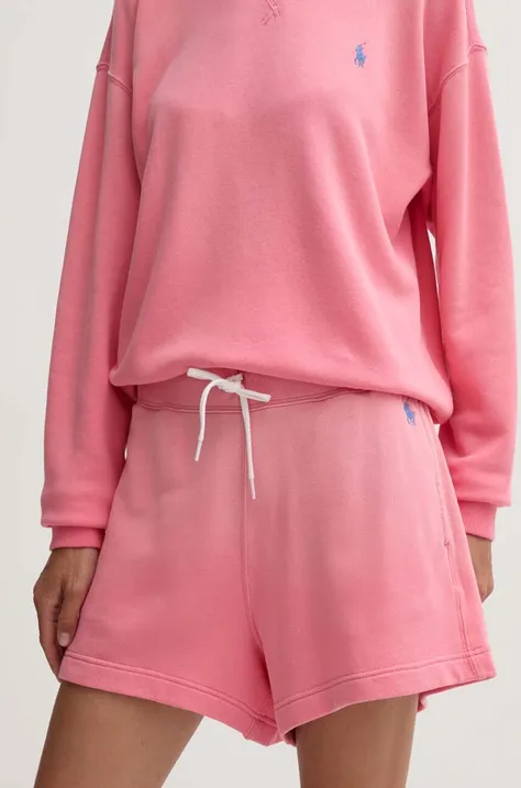 Polo Ralph Lauren szorty bawełniane kolor różowy gładkie high waist 211935586