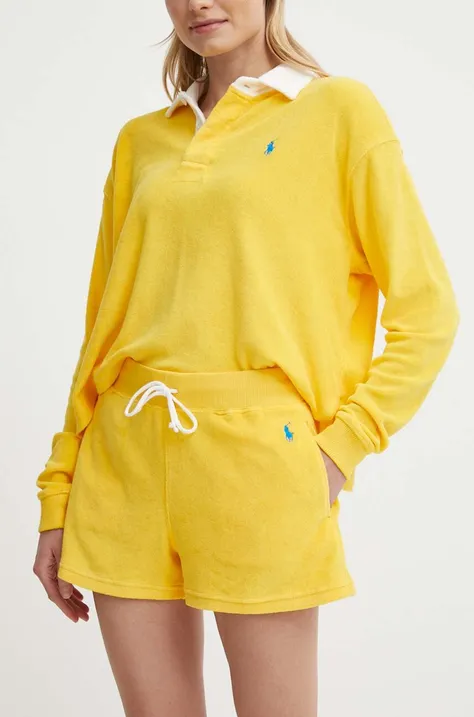Шорты Polo Ralph Lauren женские цвет жёлтый однотонные высокая посадка 211936222