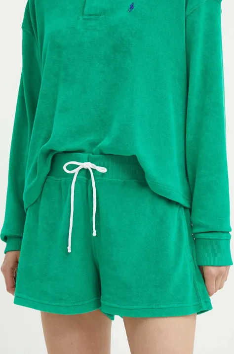 Шорты Polo Ralph Lauren женские цвет зелёный однотонные высокая посадка 211936222