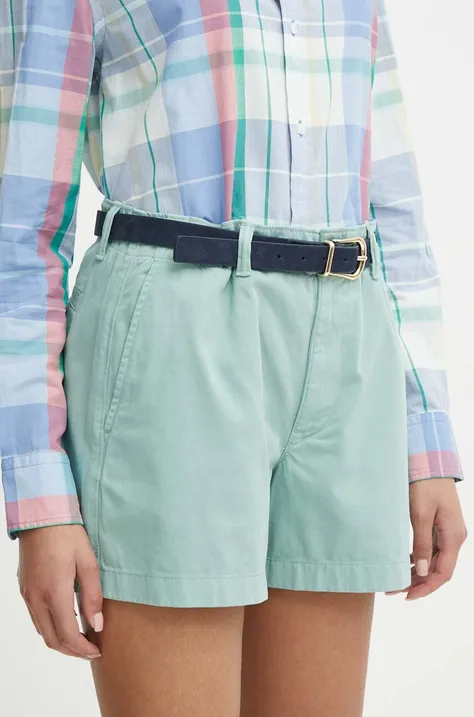 Pamučne kratke hlače Polo Ralph Lauren boja: zelena, bez uzorka, visoki struk, 211939691