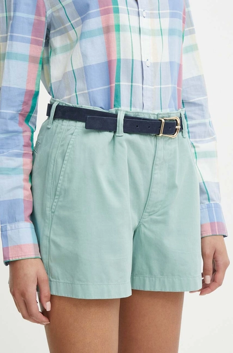 Bavlněné šortky Polo Ralph Lauren zelená barva, hladké, high waist, 211939691