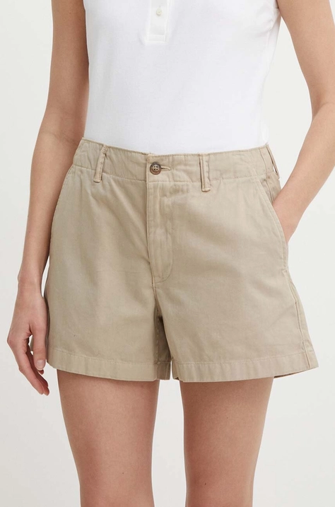 Bavlněné šortky Polo Ralph Lauren zelená barva, hladké, high waist, 211939691