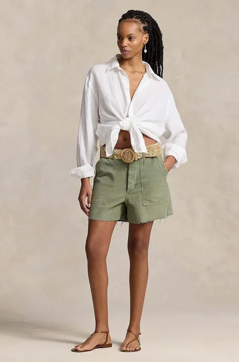 Pamučne kratke hlače Polo Ralph Lauren boja: zelena, bez uzorka, visoki struk, 211949934