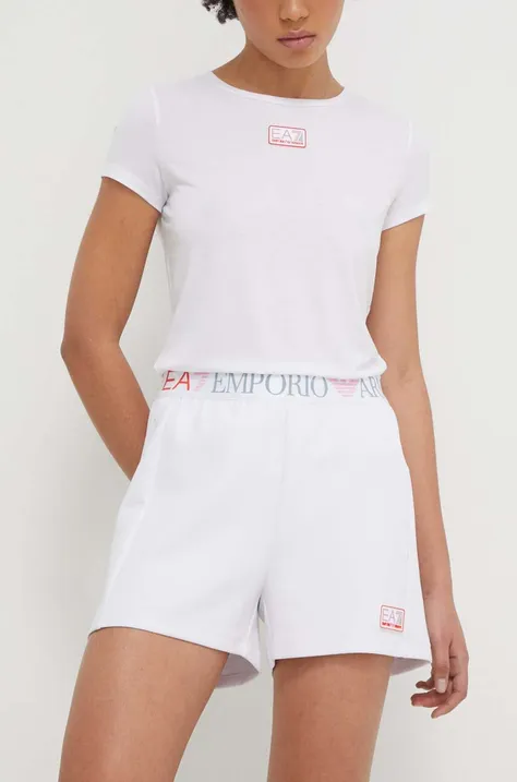 Къс панталон EA7 Emporio Armani в бяло с изчистен дизайн с висока талия