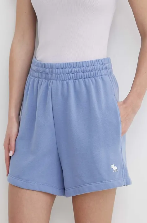 Abercrombie & Fitch szorty damskie kolor niebieski gładkie high waist