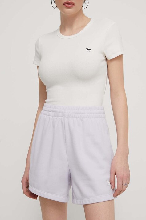 Kraťasy Abercrombie & Fitch dámské, fialová barva, hladké, high waist