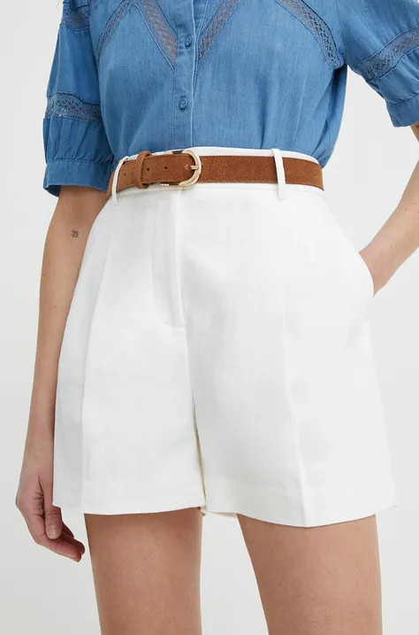 MICHAEL Michael Kors szorty lniane kolor beżowy gładkie high waist