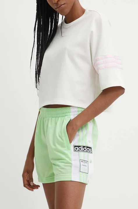 adidas Originals pantaloni scurti femei, culoarea verde, cu imprimeu, high waist, IP0719