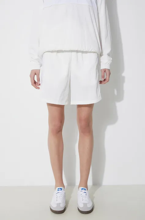 adidas Originals pantaloni scurti femei, culoarea alb, neted, high waist, IR5283