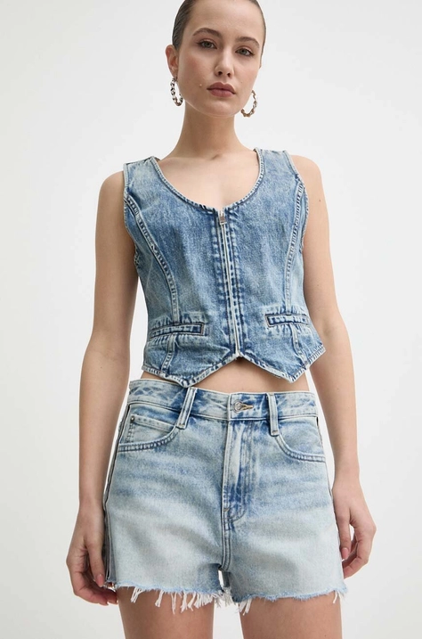 Miss Sixty farmer rövidnadrág JJ2360 DENIM SHORTS női, nyomott mintás, magas derekú, 6L1JJ2360000