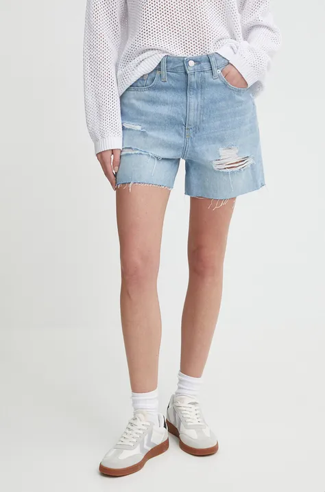Rifľové krátke nohavice Calvin Klein Jeans dámske,jednofarebné,vysoký pás,J20J222803