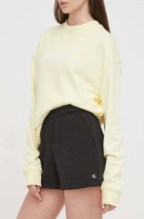 Calvin Klein Jeans pantaloni scurți femei, culoarea negru, uni, high waist J20J223418