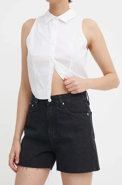 Calvin Klein Jeans farmer rövidnadrág női, fekete, sima, magas derekú, J20J222812